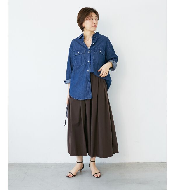  「ナイロンストレッチタックギャザースカート」|スカート|