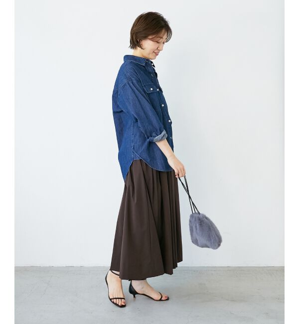  「ナイロンストレッチタックギャザースカート」|スカート|