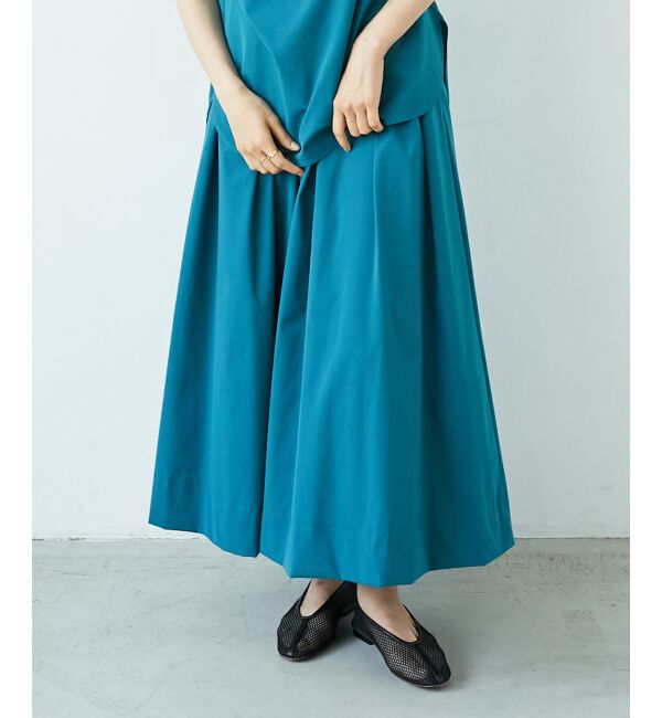  「ナイロンストレッチタックギャザースカート」|スカート|グリーン