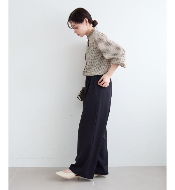  「【日本製】シャーリングネック幾何柄ブラウス」|シャツ・ブラウス|