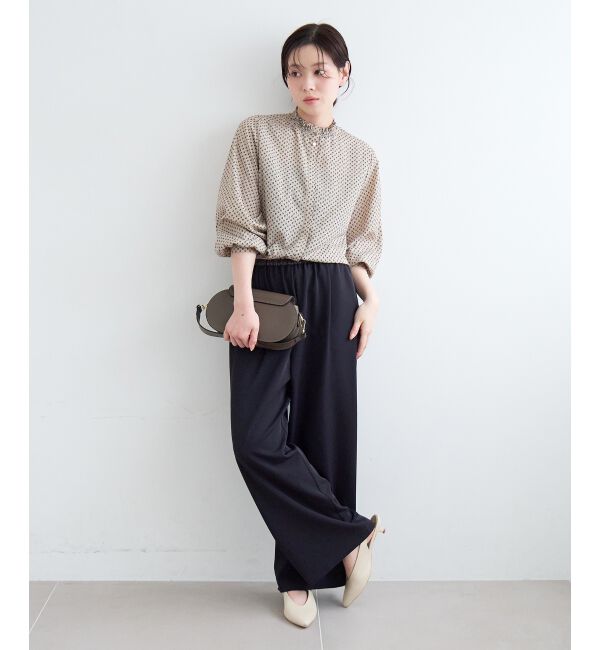  「【日本製】シャーリングネック幾何柄ブラウス」|シャツ・ブラウス|