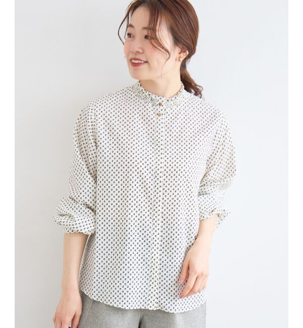  「【日本製】シャーリングネック幾何柄ブラウス」|シャツ・ブラウス|