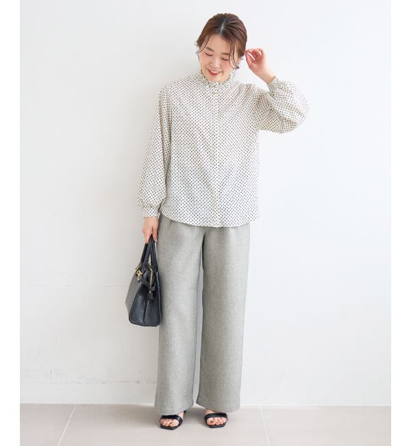  「【日本製】シャーリングネック幾何柄ブラウス」|シャツ・ブラウス|
