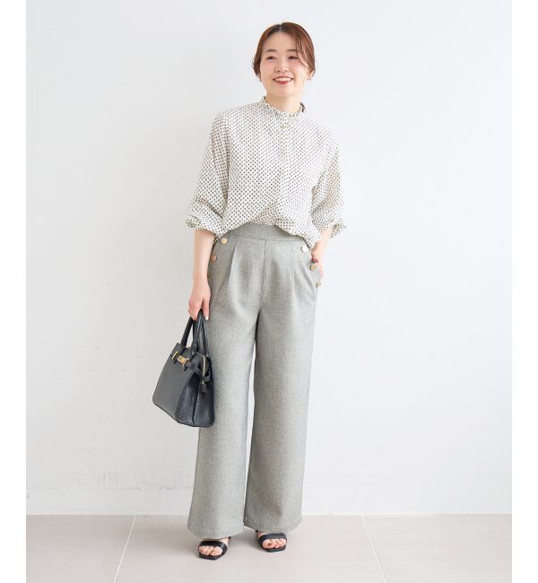  「【日本製】シャーリングネック幾何柄ブラウス」|シャツ・ブラウス|