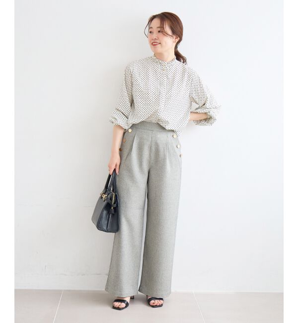  「【日本製】シャーリングネック幾何柄ブラウス」|シャツ・ブラウス|