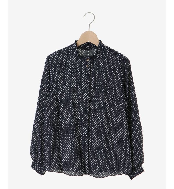  「【日本製】シャーリングネック幾何柄ブラウス」|シャツ・ブラウス|