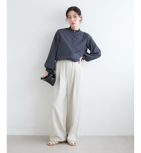  「【日本製】シャーリングネック幾何柄ブラウス」|シャツ・ブラウス|