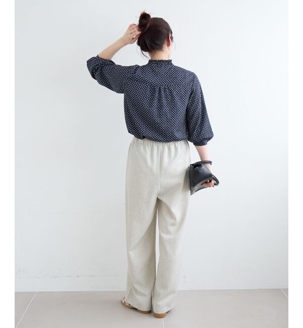  「【日本製】シャーリングネック幾何柄ブラウス」|シャツ・ブラウス|