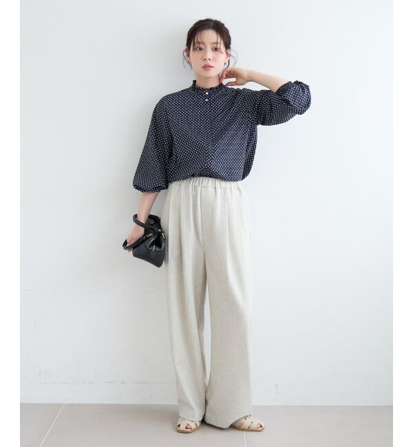  「【日本製】シャーリングネック幾何柄ブラウス」|シャツ・ブラウス|