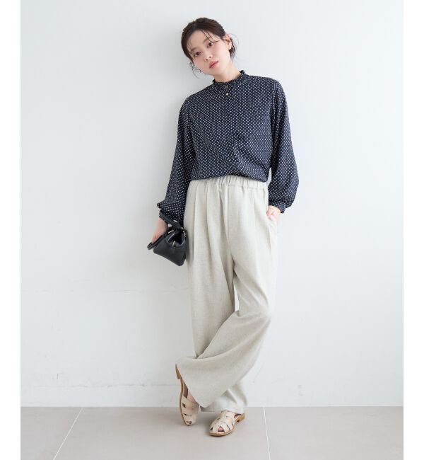  「【日本製】シャーリングネック幾何柄ブラウス」|シャツ・ブラウス|