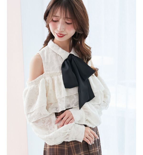  「バイカラーボウタイフリルブラウス」|シャツ・ブラウス|