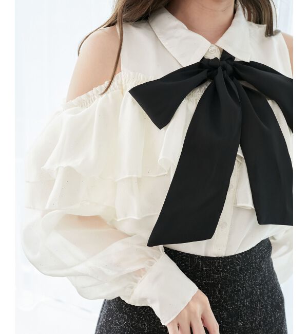  「バイカラーボウタイフリルブラウス」|シャツ・ブラウス|