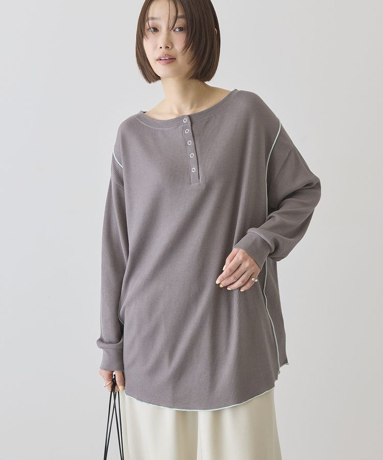 AMERICAN HOLIC「【選べる丈】ヘンリーネック ワッフルメロープルオーバー」|Tシャツ・カットソー|