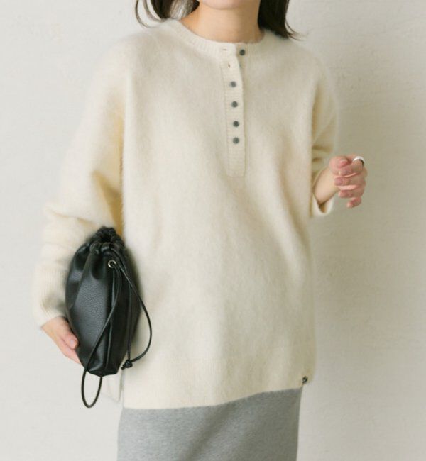  「【25th】FOX混ヘンリーネックニット」|ニット・セーター|アイボリー