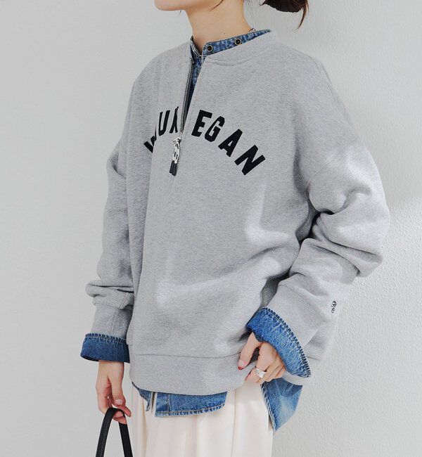  「フロッキープリントハーフジップ裏起毛スウェット」|プルオーバー|