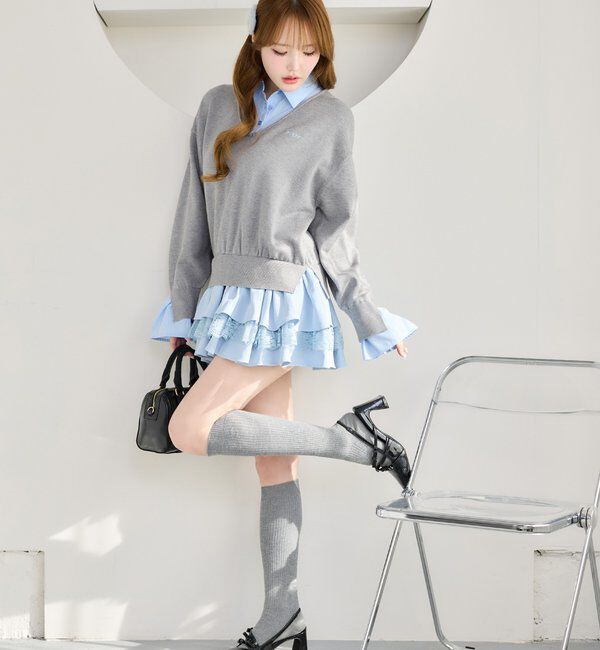  「ニットドッキングチュニックシャツワンピ」|ワンピース|