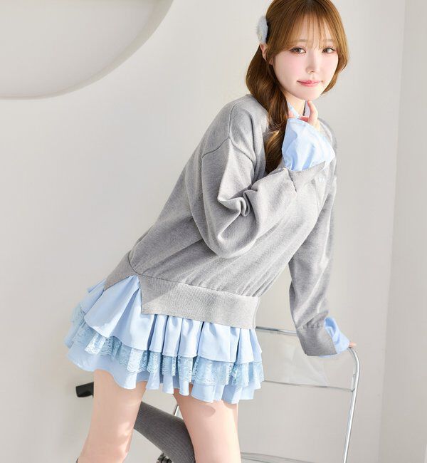  「ニットドッキングチュニックシャツワンピ」|ワンピース|