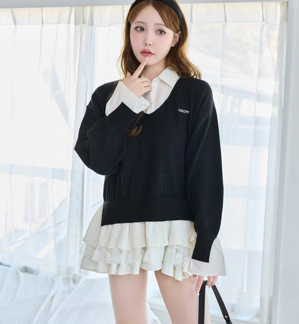  「ニットドッキングチュニックシャツワンピ」|ワンピース|