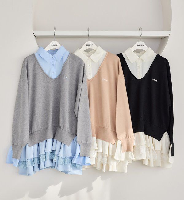  「ニットドッキングチュニックシャツワンピ」|ワンピース|