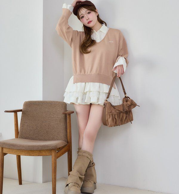  「ニットドッキングチュニックシャツワンピ」|ワンピース|