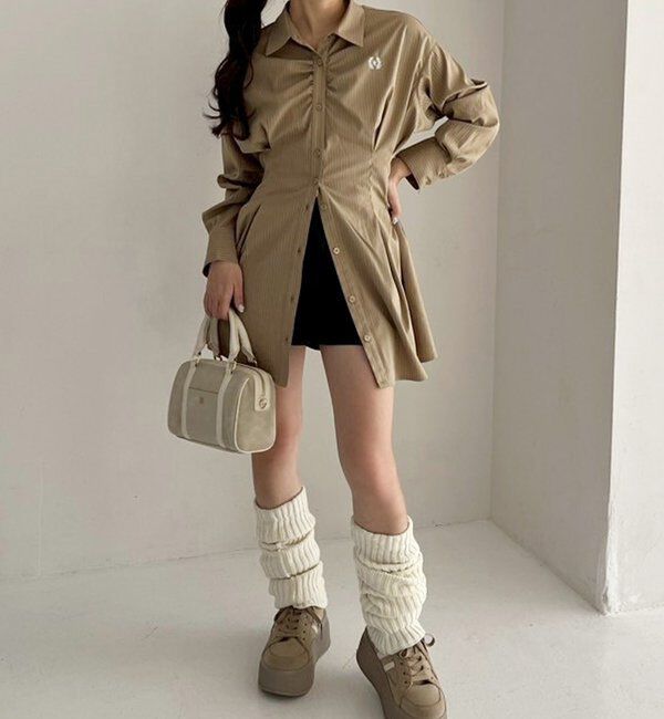  「【マイナス5キロ見え】レースアップシャツチュニック」|シャツ・ブラウス|