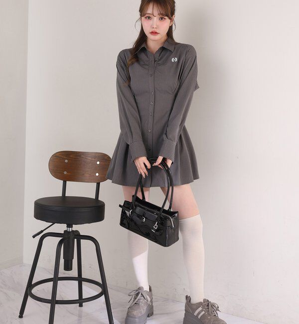  「【マイナス5キロ見え】レースアップシャツチュニック」|シャツ・ブラウス|