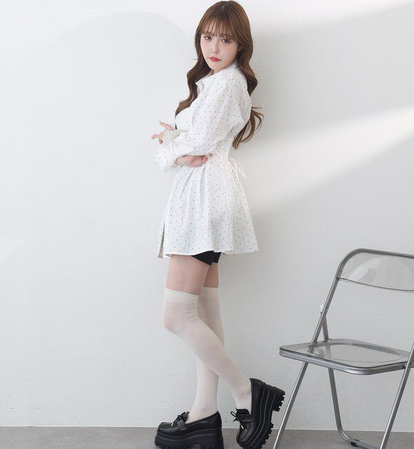  「【マイナス5キロ見え】レースアップシャツチュニック」|シャツ・ブラウス|