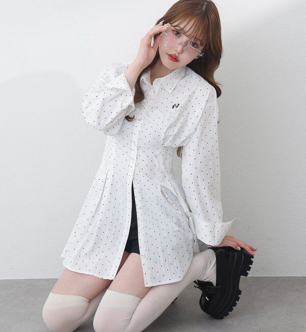  「【マイナス5キロ見え】レースアップシャツチュニック」|シャツ・ブラウス|