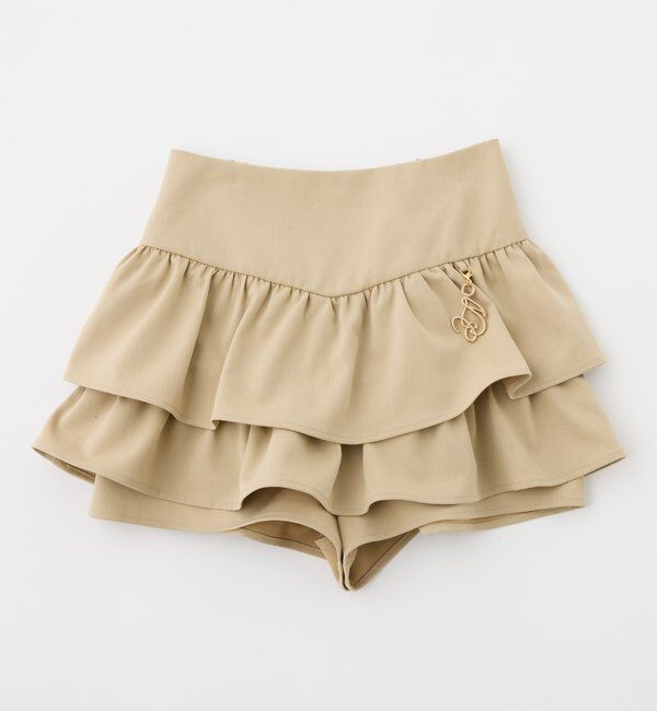  「チャームベルト付きティアードミニスカパン」|スカート|ベージュ