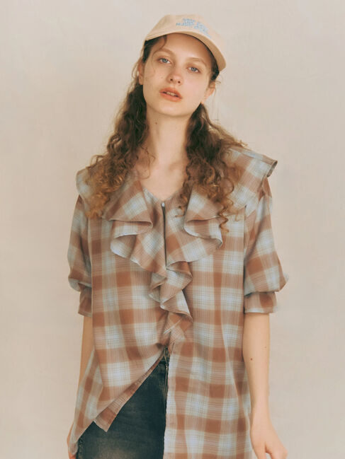 Te chichi TERRASSE「オンブレーチェックフリルブラウス《2025autumn catalog item》」|シャツ・ブラウス|