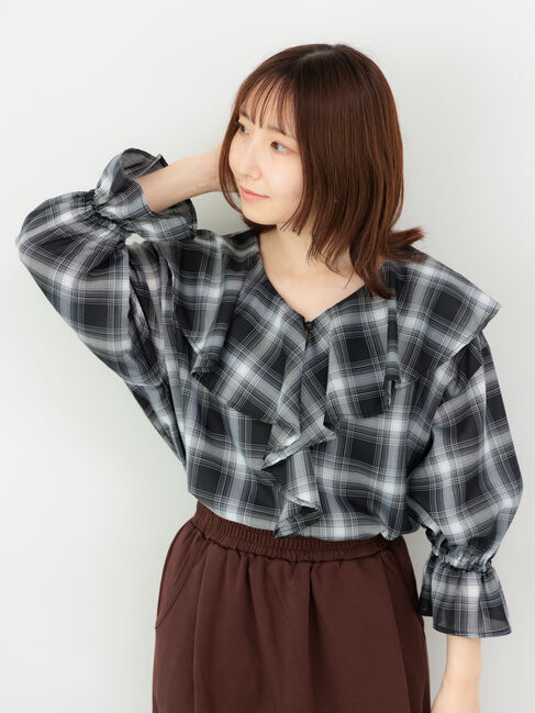 Te chichi TERRASSE「オンブレーチェックフリルブラウス《2025autumn catalog item》」|シャツ・ブラウス|ブラック