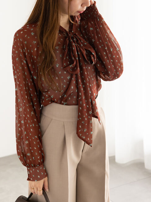 Te chichi「パターンアソートシフォンボウタイブラウス《2025Autumn catalog vol.2 item》」|シャツ・ブラウス|ボルドー