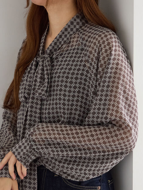 Te chichi「パターンアソートシフォンボウタイブラウス《2025Autumn catalog vol.2 item》」|シャツ・ブラウス|チャコールグレー