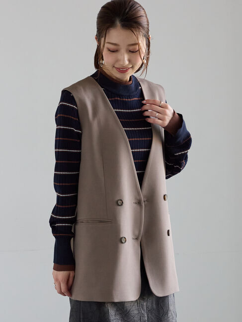 Te chichi「ノーカラーダブルブレストジレ」|ダウンベスト・ベスト|ブラウン