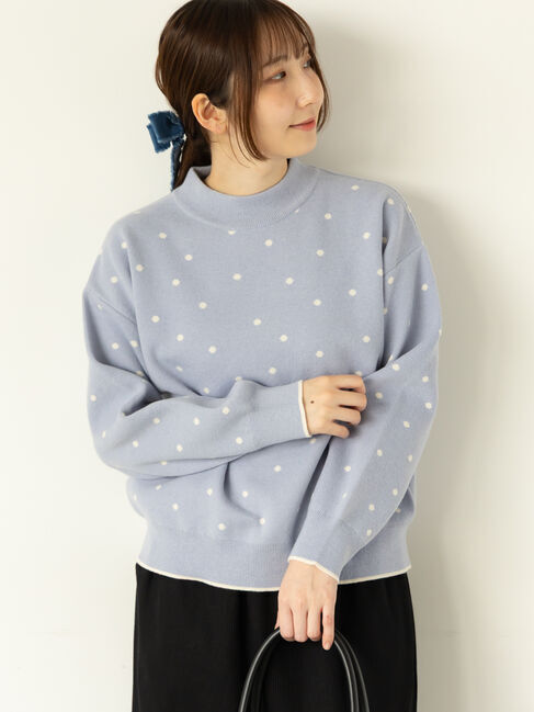 Te chichi TERRASSE「ドットジャカードハイネックニット」|ニット・セーター|ブルー