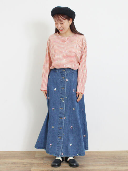 Samansa Mos2「ワンポイント刺繍シアーボーダーカーディガン」|カーディガン|