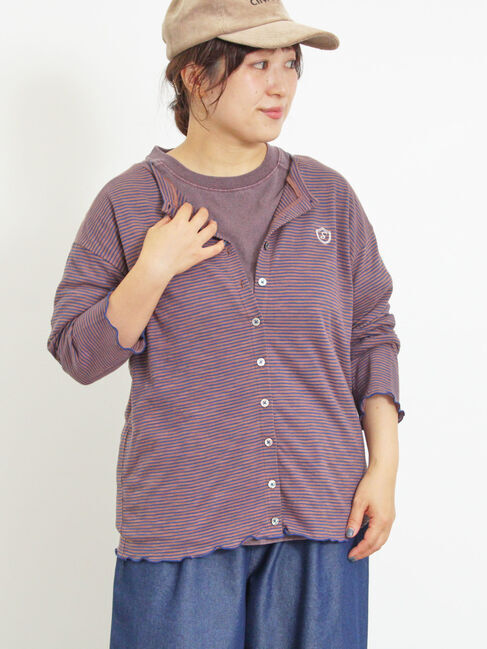 Samansa Mos2「ワンポイント刺繍シアーボーダーカーディガン」|カーディガン|