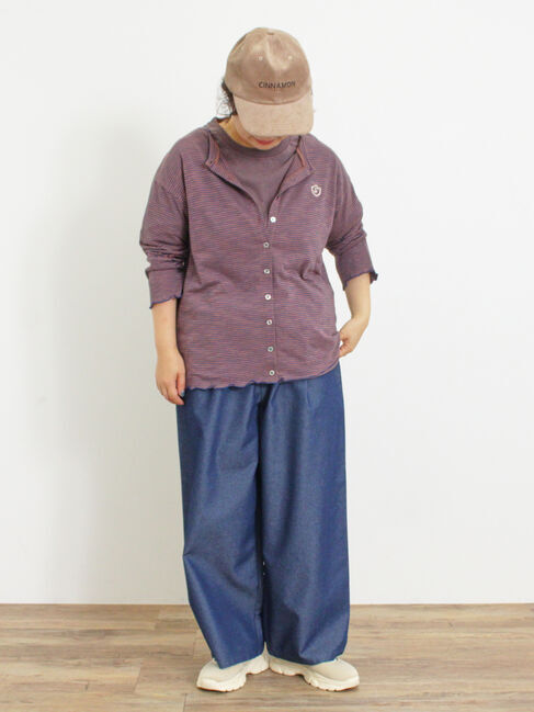 Samansa Mos2「ワンポイント刺繍シアーボーダーカーディガン」|カーディガン|