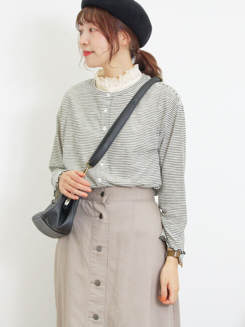 Samansa Mos2「ワンポイント刺繍シアーボーダーカーディガン」|カーディガン|