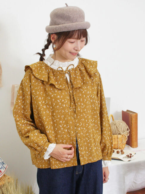 Samansa Mos2「【Slow linen】柄アソートフリルブラウス」|シャツ・ブラウス|マスタード