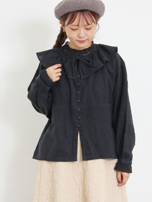 Samansa Mos2「【Slow linen】柄アソートフリルブラウス」|シャツ・ブラウス|