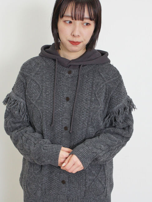 Samansa Mos2「フリンジ前後2WAYニット」|カーディガン|チャコールグレー