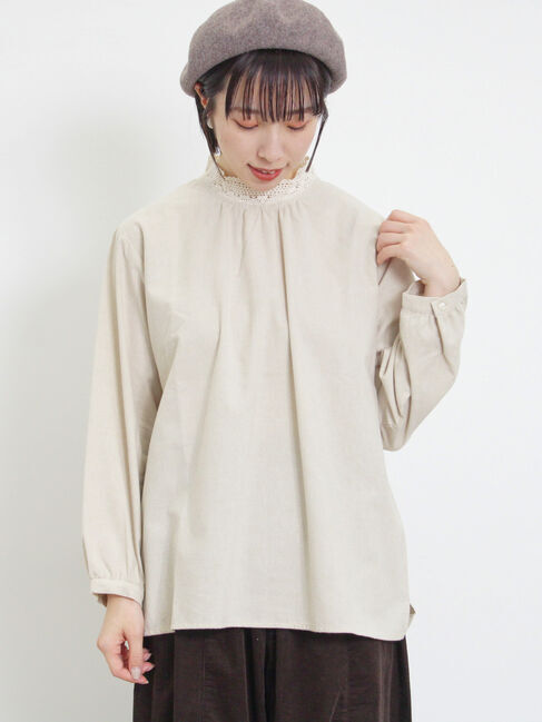 Samansa Mos2「【保温加工】襟レースブラウス」|シャツ・ブラウス|ベージュ