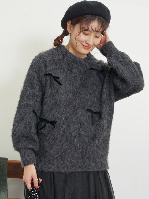 Samansa Mos2「ベロアリボン付ニット」|ニット・セーター|
