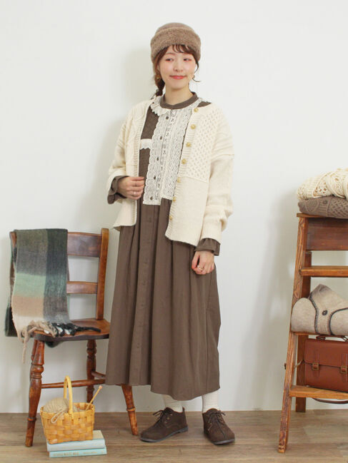 Samansa Mos2「パッチワークケーブル前後2WAYニット」|カーディガン|