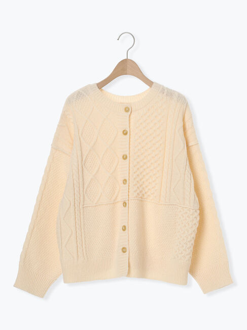 Samansa Mos2「パッチワークケーブル前後2WAYニット」|カーディガン|