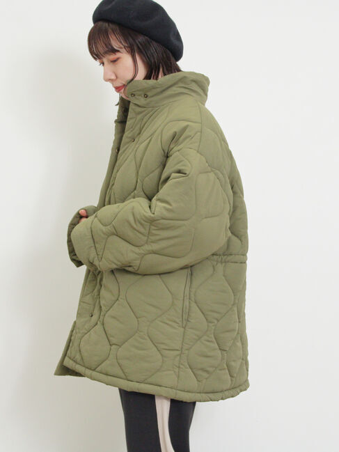 Samansa Mos2「バラクラバ付ウエストドロストキルトコート」|その他|カーキ