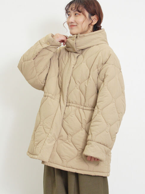 Samansa Mos2「バラクラバ付ウエストドロストキルトコート」|その他|ベージュ