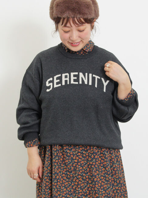 Samansa Mos2「ロゴジャカードニット」|ニット・セーター|チャコールグレー