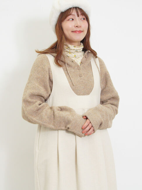 Samansa Mos2「フード付きヘンリーネックニット」|ニット・セーター|ベージュ
